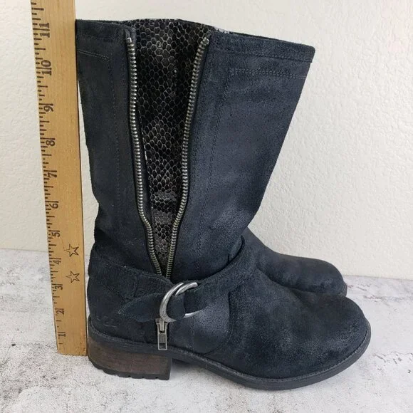 UGG Silva Moto Boots Leather Nubuck Harness Zip Slouchy Snakeskin size 9 EU 40 - Picture 14 of 15